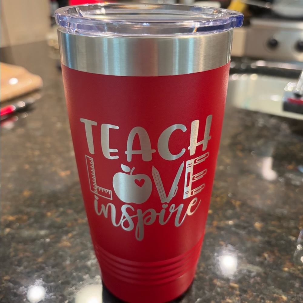 Polar Camel Insulated Tumbler “Teach, Love, Inspire.” NWOT. Red with silver.